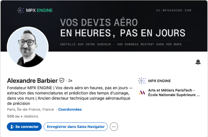 Profil LinkedIn de Alexandre Barbier, refait par Redak