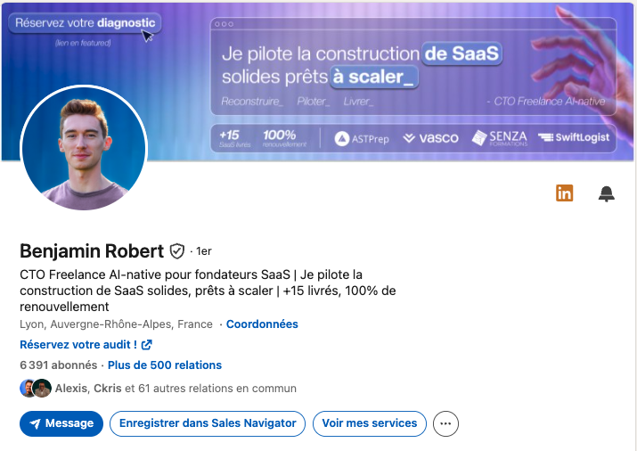 Profil LinkedIn de Benjamin Robert, refait par Redak