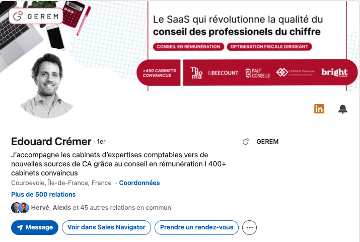 Profil LinkedIn de Edouard Crémer, refait par Redak