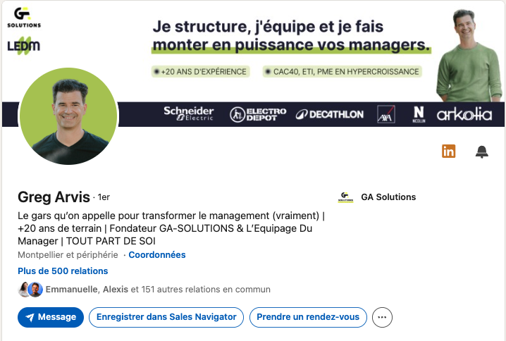 Profil LinkedIn de Greg Arvis, refait par Redak