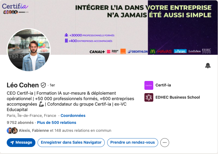 Profil LinkedIn de Léo Cohen, refait par Redak