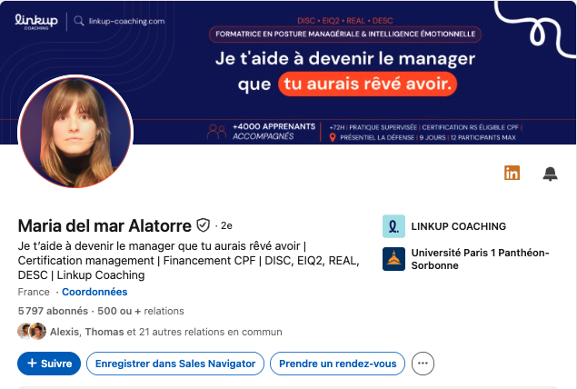 Profil LinkedIn de Maria del Mar Alatorre, refait par Redak