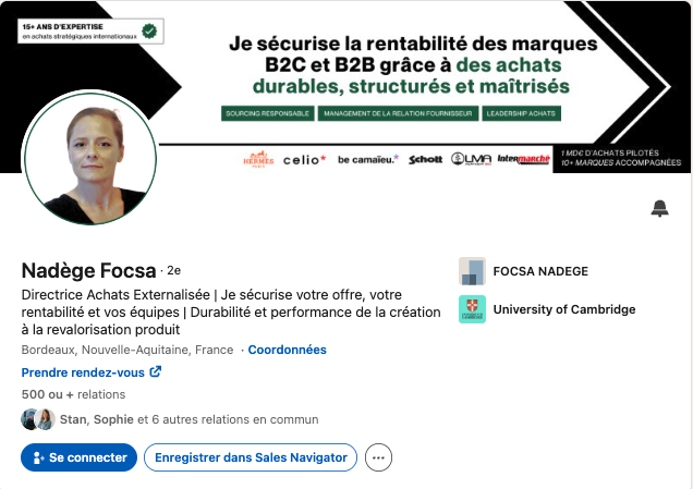 Profil LinkedIn de Nadège Focsa, refait par Redak