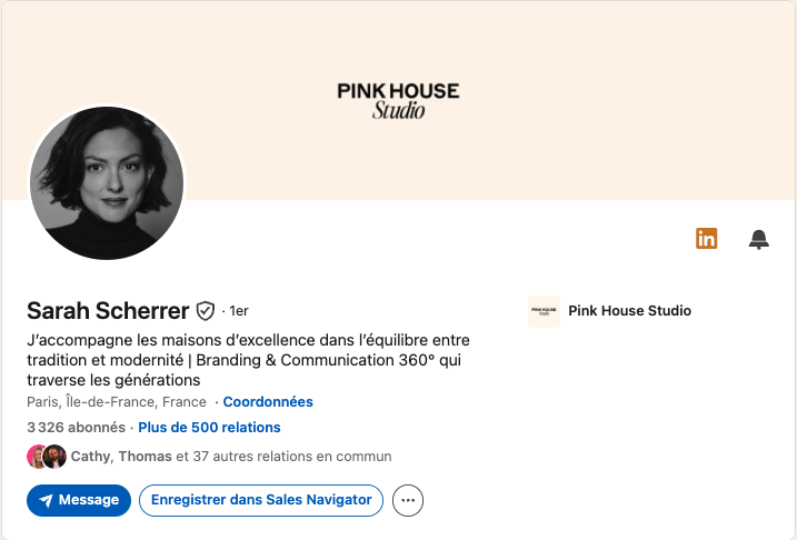 Profil LinkedIn de Sarah Scherrer, refait par Redak